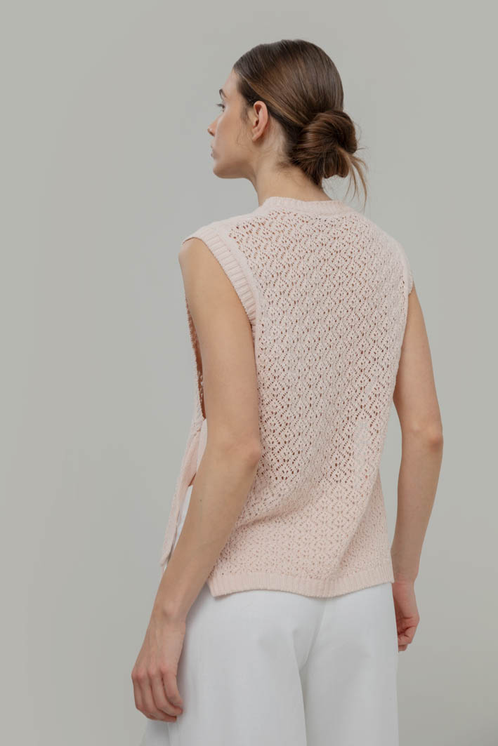 Kamizelka dziergana damska wiązana, z recyklingu