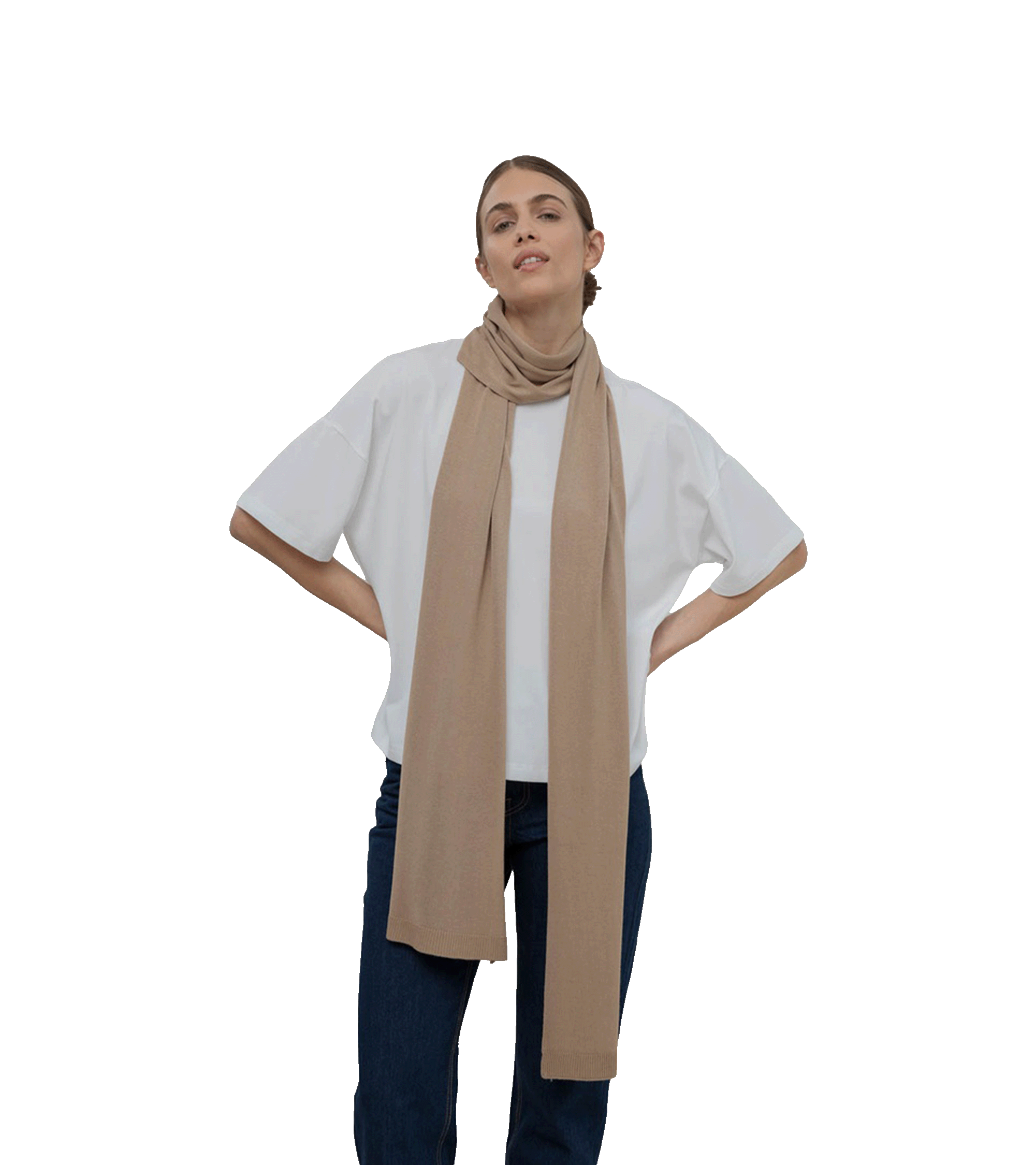 Szal długi beżowy z wiskozy