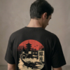 T-shirt luźny z recyklingu, czarny – Zodiak Skorpion – Japoński Kanji