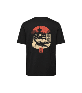 T-shirt luźny z recyklingu, czarny - Zodiak Skorpion - Japoński Kanji