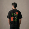 T-shirt luźny z recyklingu, czarny – Zodiak Byk – Japoński Kanji