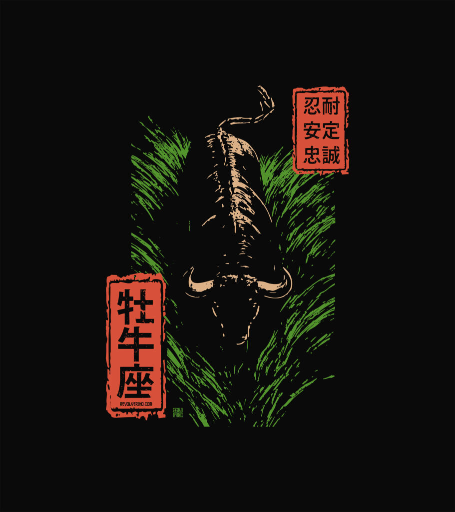 Taurus zodiak sign, japanese inspired