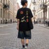 T-shirt luźny z recyklingu, czarny – Zodiak Koziorożec – Japoński Kanji