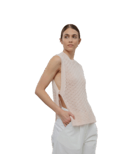 Kamizelka dziergana damska wiązana, z recyklingu