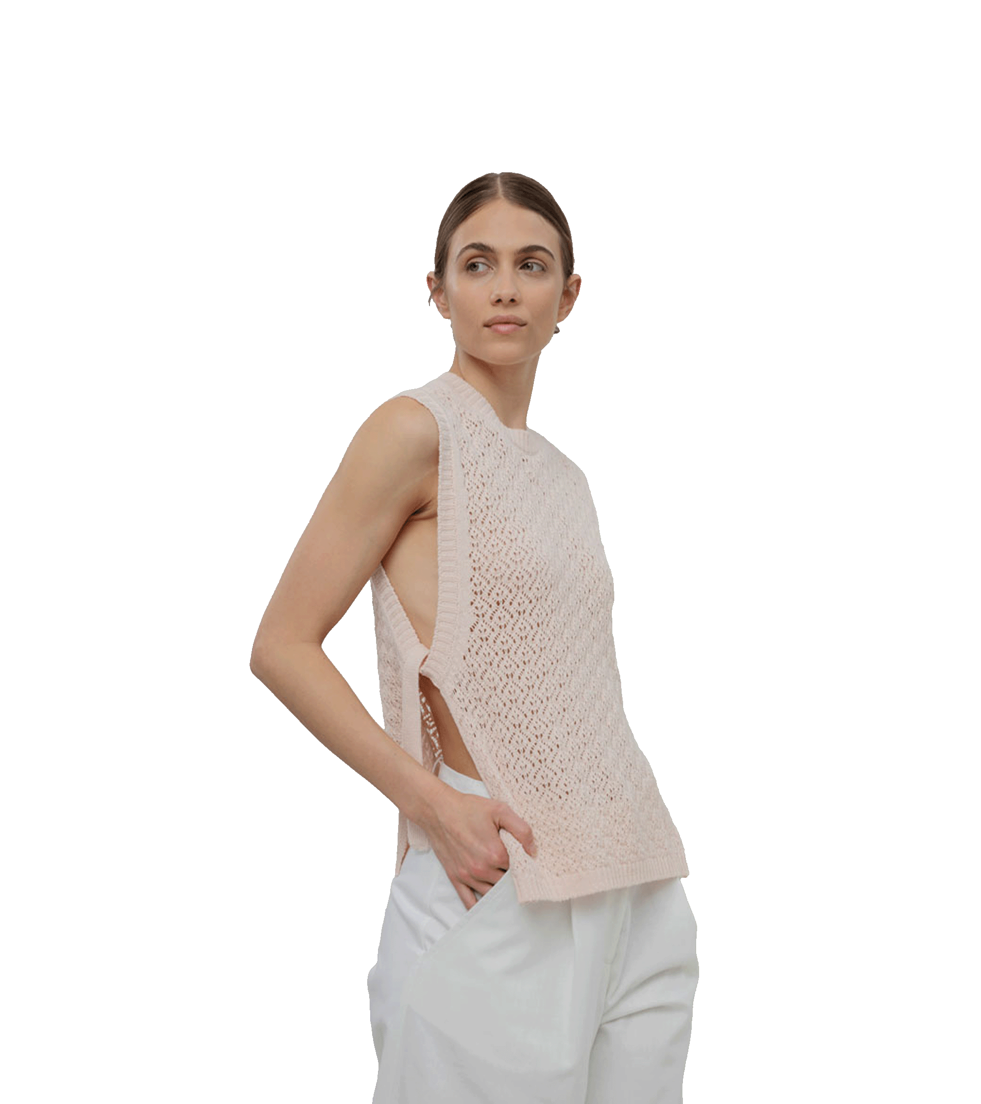 Kamizelka dziergana damska wiązana, z recyklingu