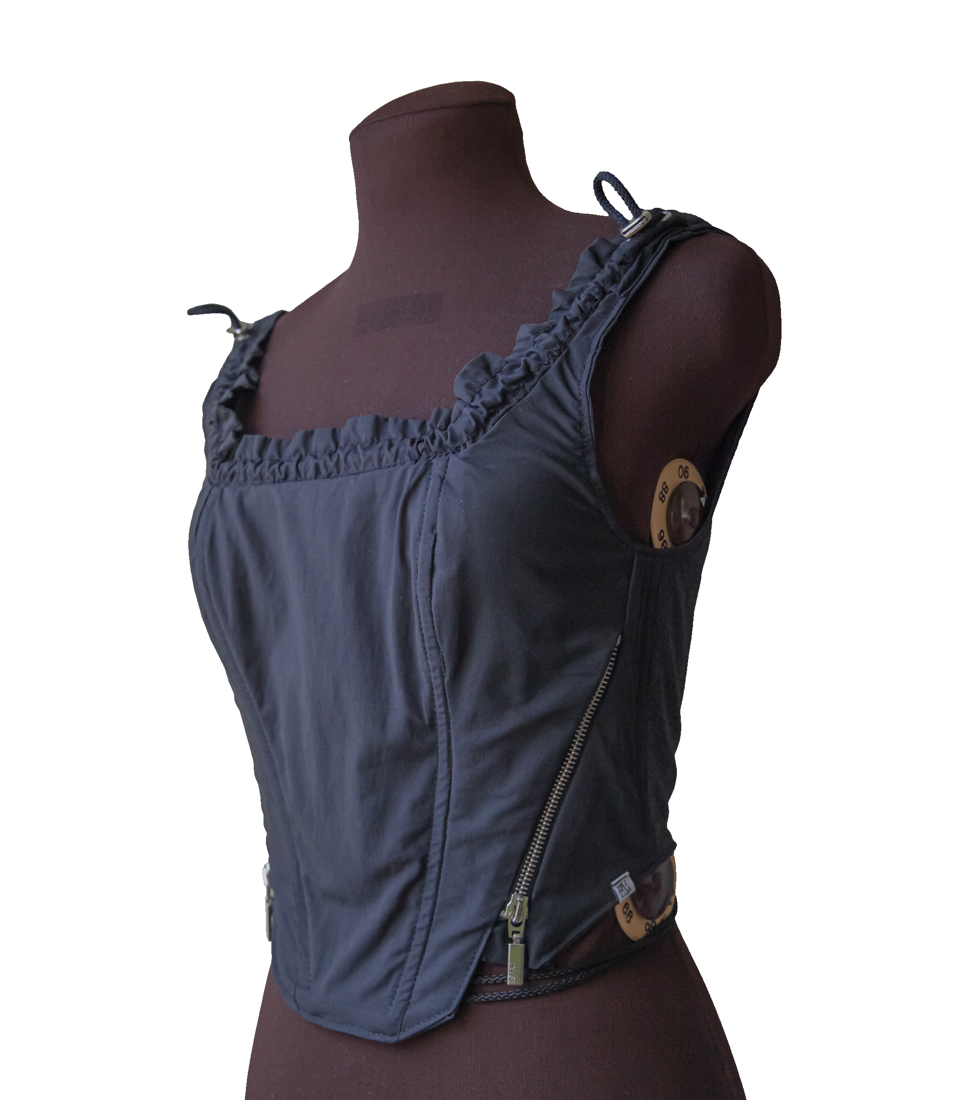 Czarny gorset z pomarszczonym dekoltem i sznurówką – upcycled