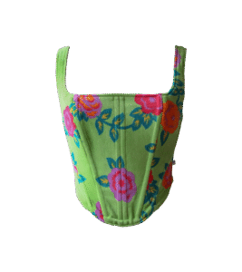Welurowy zielony gorset w kwiecisty wzór - upcycled
