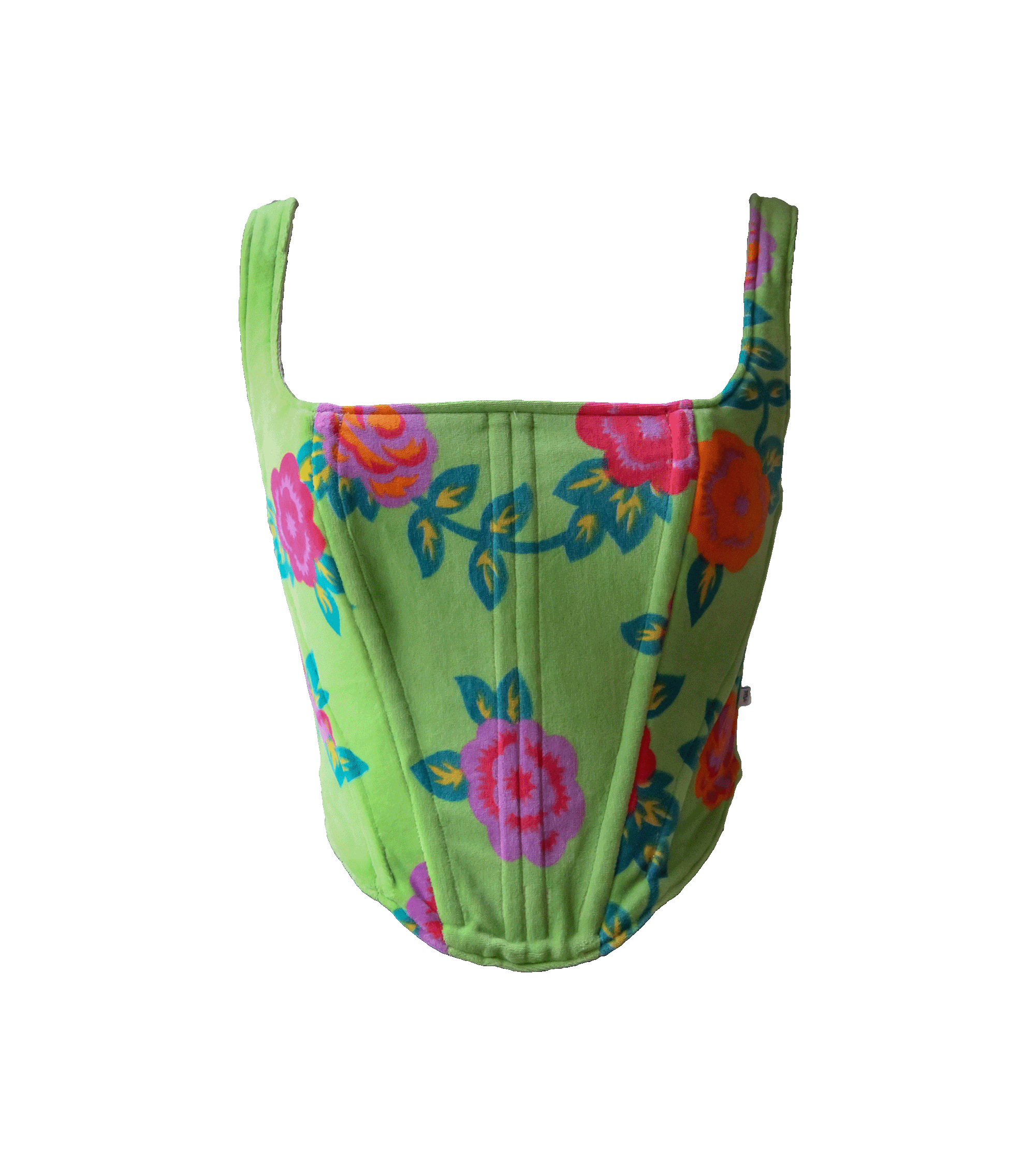 Welurowy zielony gorset w kwiecisty wzór – upcycled