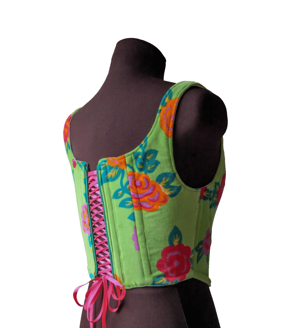 Welurowy zielony gorset w kwiecisty wzór – upcycled – bilder 4