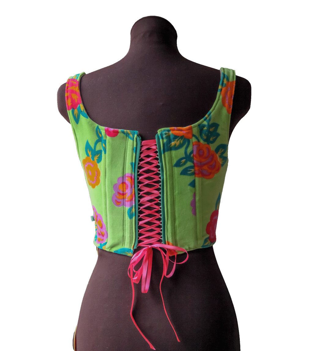 Welurowy zielony gorset w kwiecisty wzór – upcycled – bilder 2