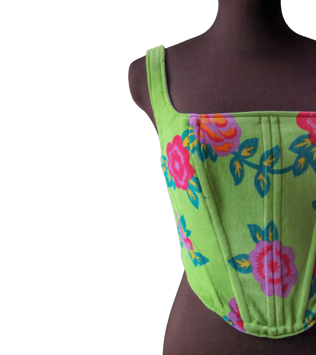 Welurowy zielony gorset w kwiecisty wzór – upcycled – bilder 3