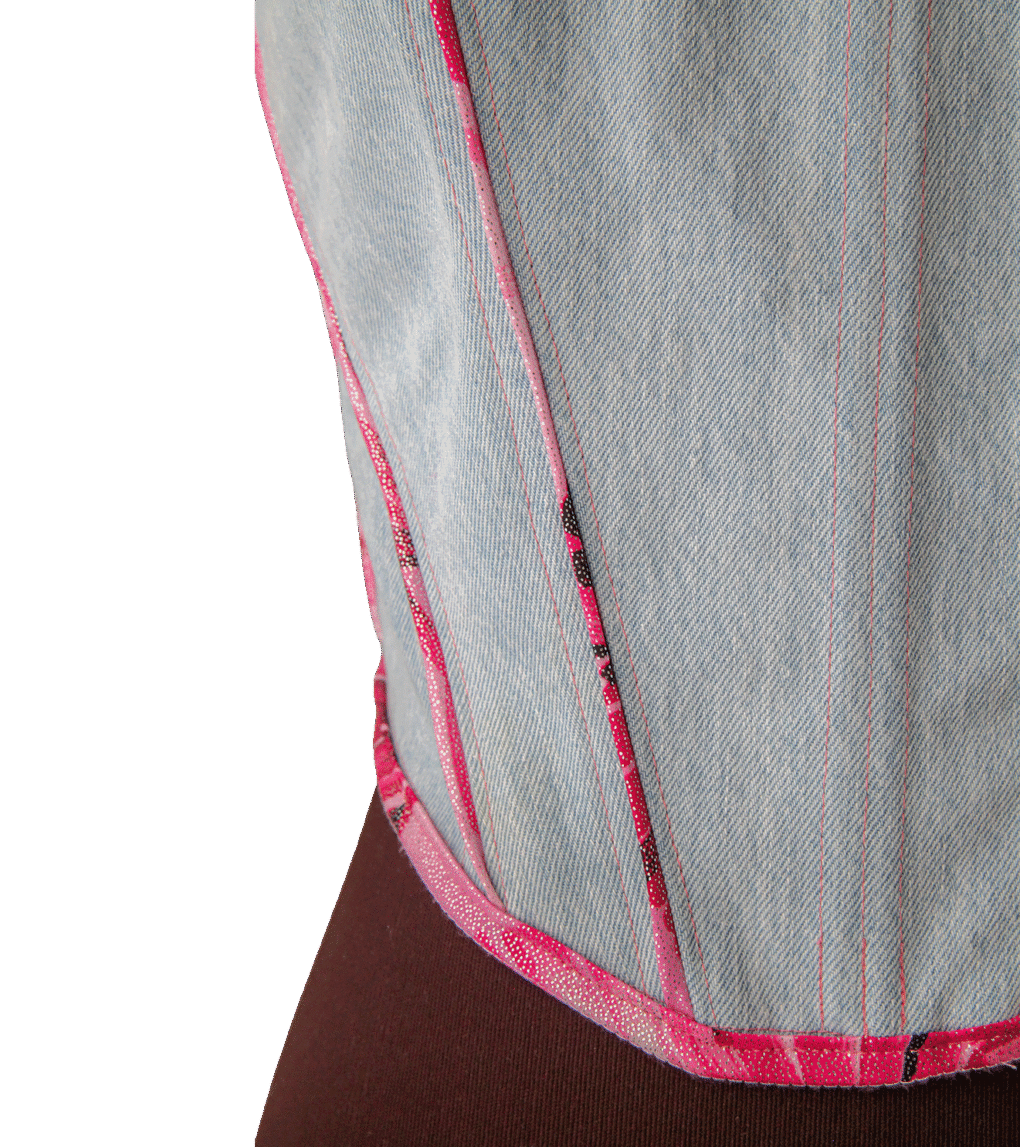 Jeansowy gorset z różowymi detalami, upcycled – bilder 3