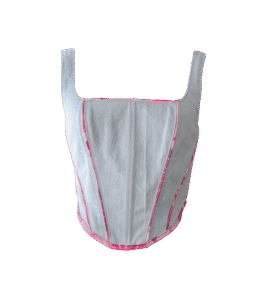 Jeansowy gorset z różowymi detalami, upcycled