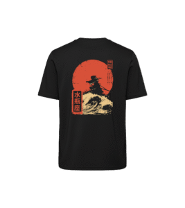 T-shirt luźny z recyklingu, czarny - Zodiak Wodnik - Japoński Kanji