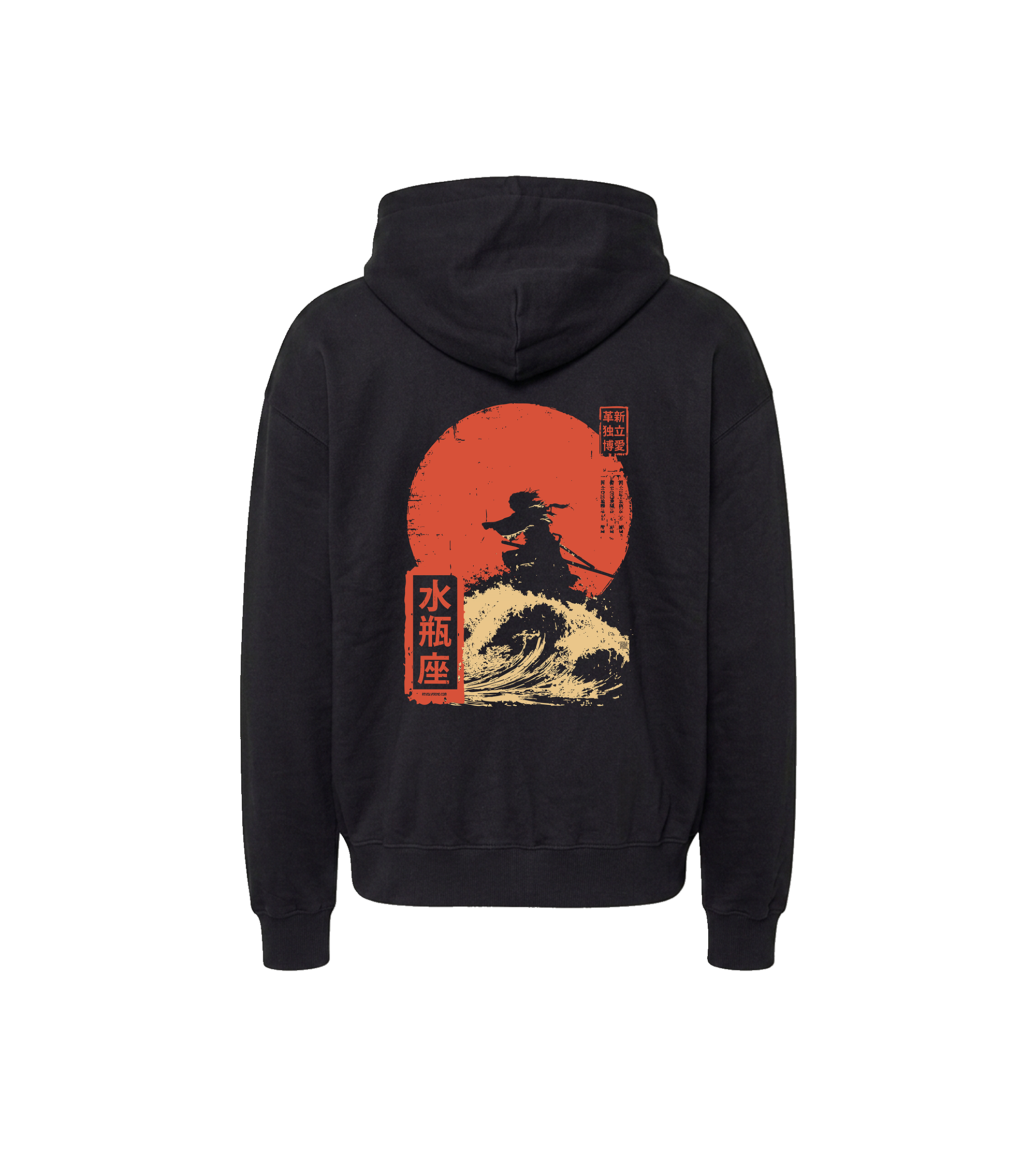 Bluza oversized z recyklingu, czarna – Zodiak Wodnik – Japoński Kanji