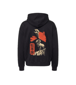 Bluza oversized z recyklingu, czarna - Zodiak Baran - Japoński Kanji
