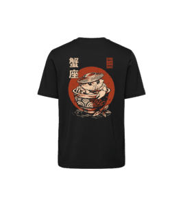 T-shirt luźny z recyklingu, czarny - Zodiak Rak - Japoński Kanji