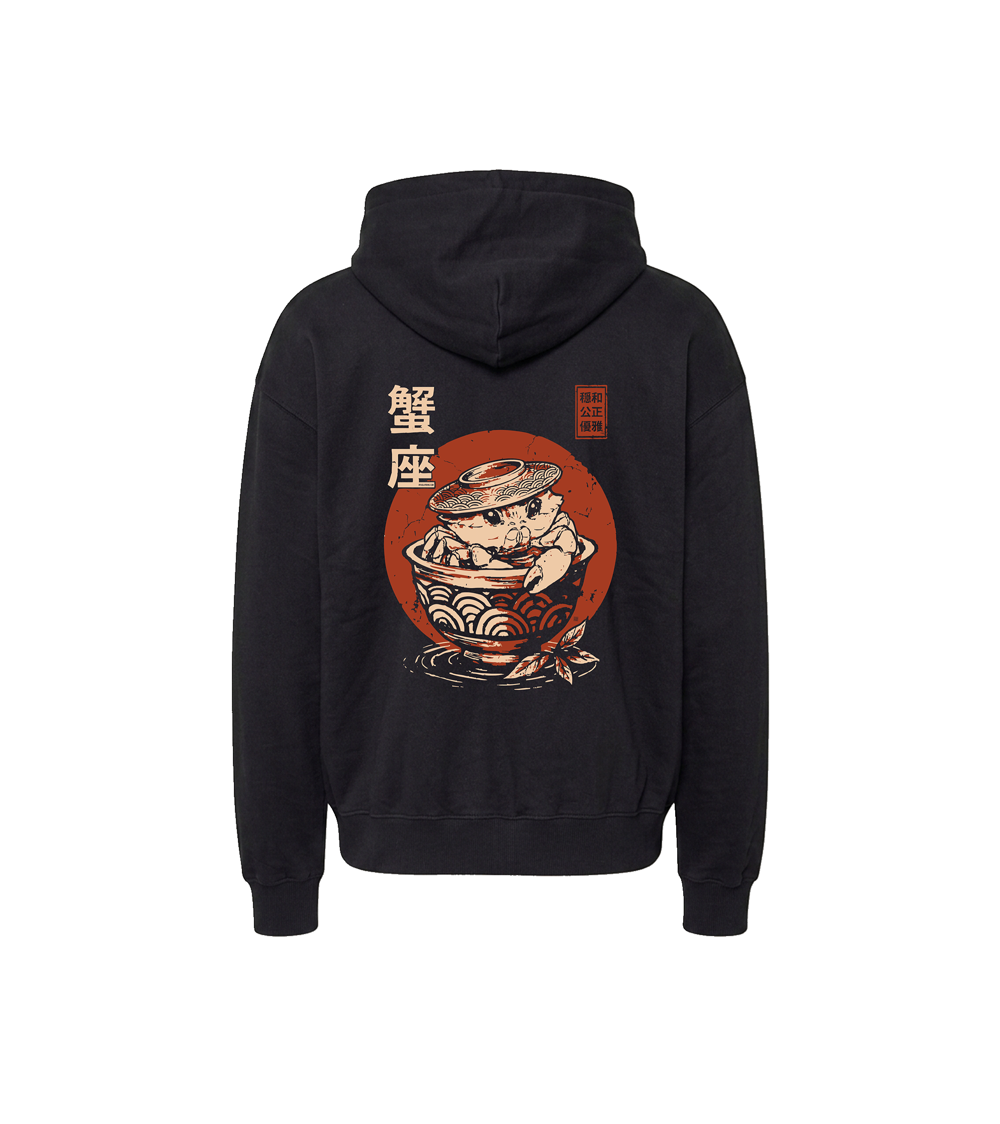 Bluza oversized z recyklingu, czarna – Zodiak Rak – Japoński Kanji