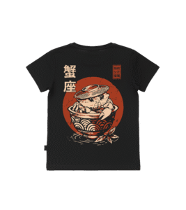 T-shirt dziecięcy z recyklingu, czarny - Zodiak Rak - Japoński Kanji
