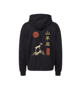 Bluza oversized z recyklingu, czarna - Zodiak Koziorożec - Japoński Kanji