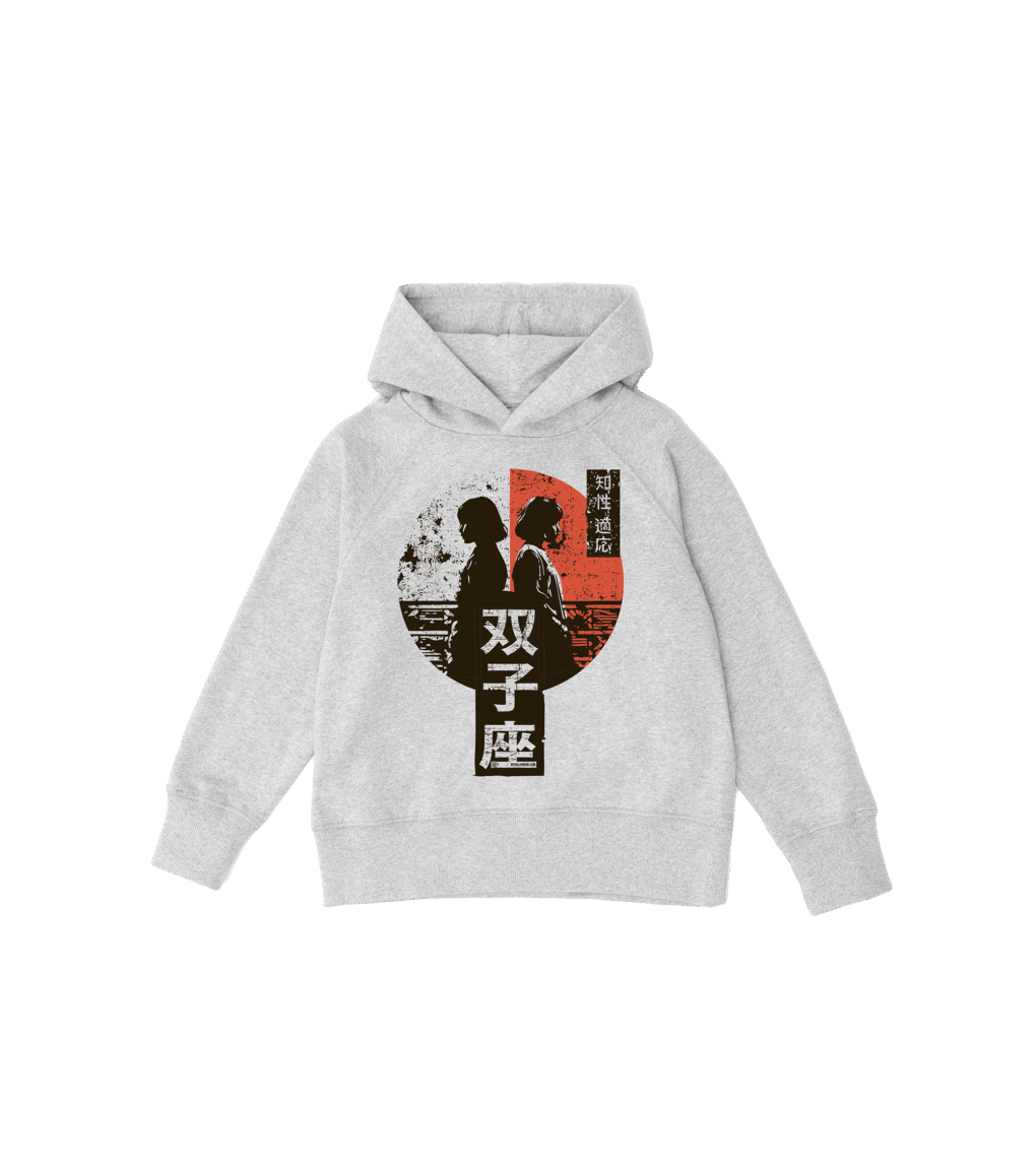 Bluza dziecięca, szara – Zodiak Bliźnięta – Japoński Kanji