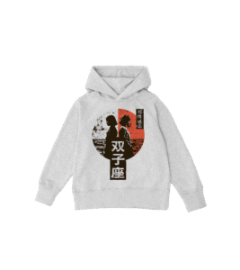 Bluza dziecięca, szara - Zodiak Bliźnięta - Japoński Kanji