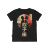 T-shirt dziecięcy z recyklingu, czarny – Zodiak Bliźnięta – Japoński Kanji