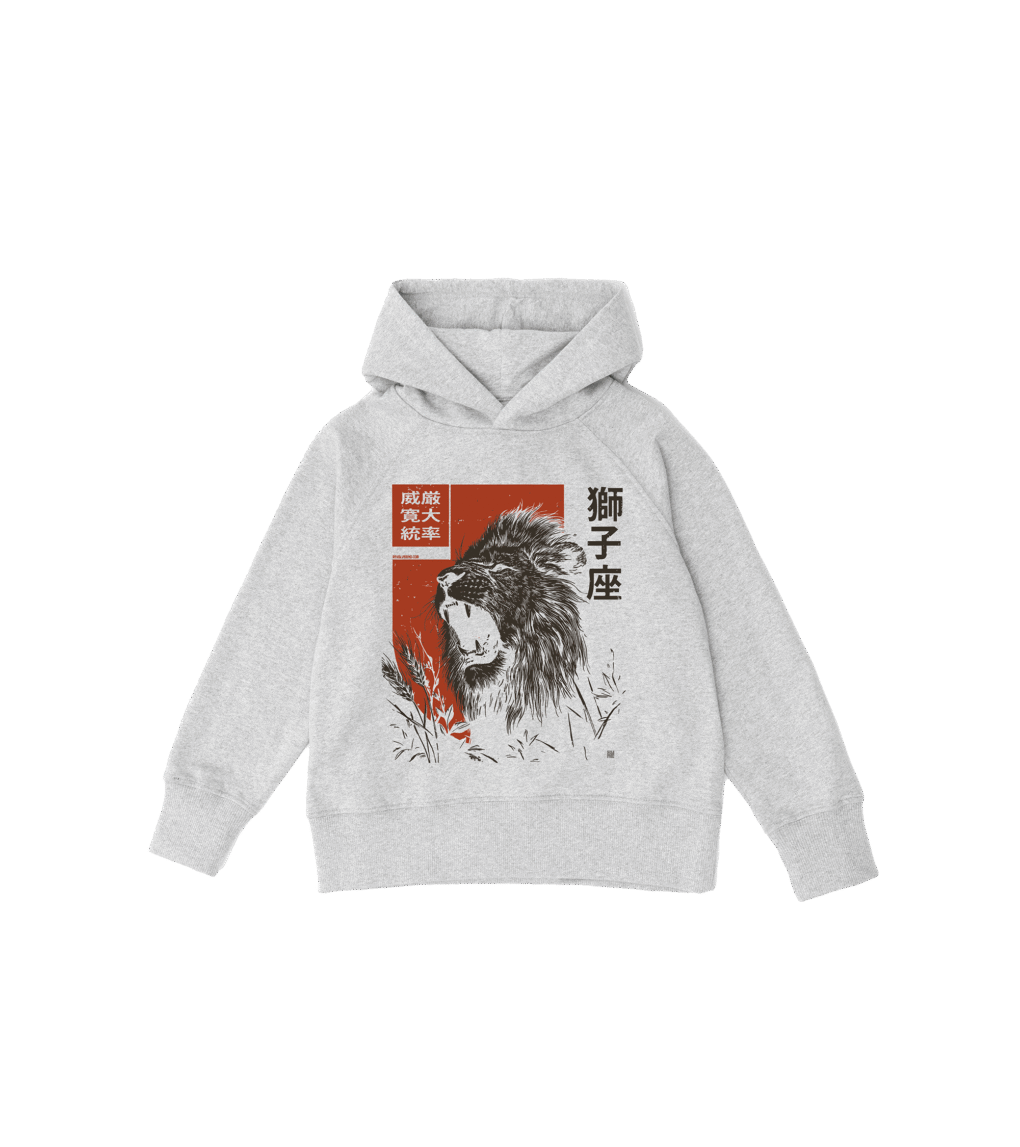Bluza dziecięca, szara – Zodiak Lew – Japoński Kanji