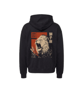 Bluza oversized z recyklingu, czarna - Zodiak Lew - Japoński Kanji