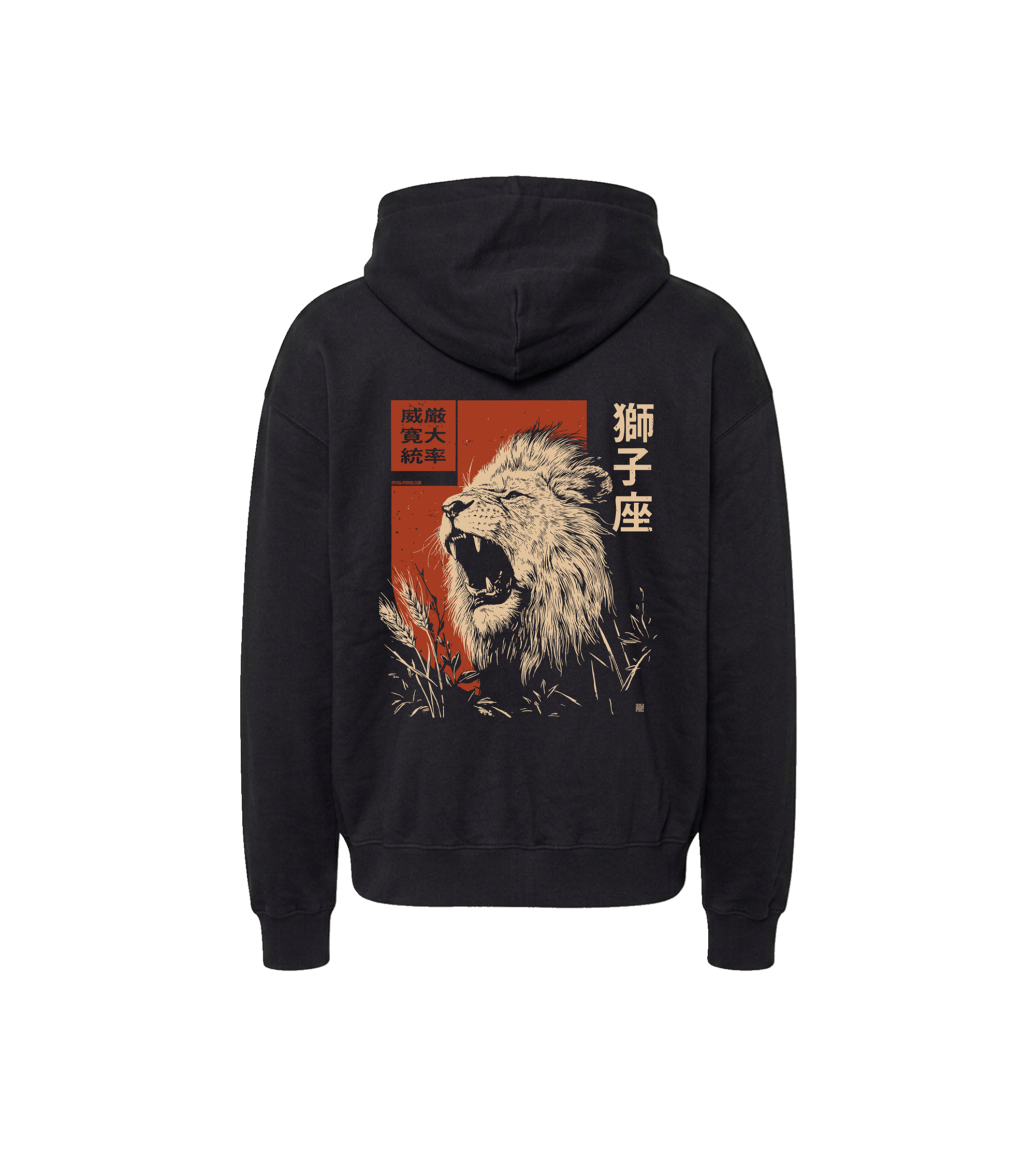 Bluza oversized z recyklingu, czarna – Zodiak Lew – Japoński Kanji