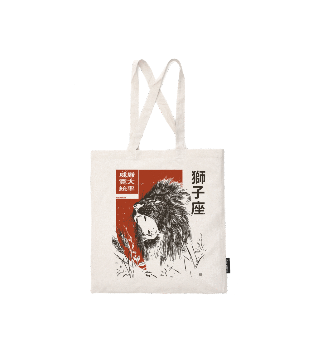 Torba bawełniana z recyklingu – Zodiak Lew – Japoński Kanji
