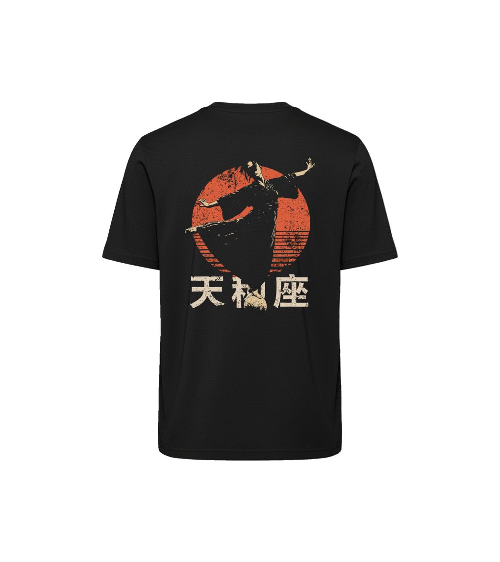 T-shirt luźny z recyklingu, czarny – Zodiak Waga – Japoński Kanji