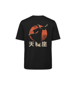 T-shirt luźny z recyklingu, czarny - Zodiak Waga - Japoński Kanji