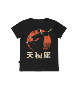 T-shirt dziecięcy z recyklingu, czarny - Zodiak Waga - Japoński Kanji