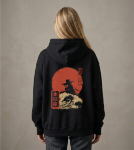 Bluza oversized z recyklingu, czarna - Zodiak Wodnik - Japoński Kanji