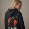 Bluza oversized z recyklingu, czarna – Zodiak Waga – Japoński Kanji