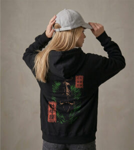 Bluza oversized z recyklingu, czarna - Zodiak Byk - Japoński Kanji