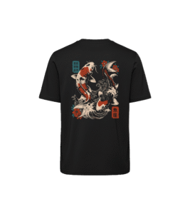 T-shirt luźny z recyklingu, czarny - Zodiak Ryby - Japoński Kanji