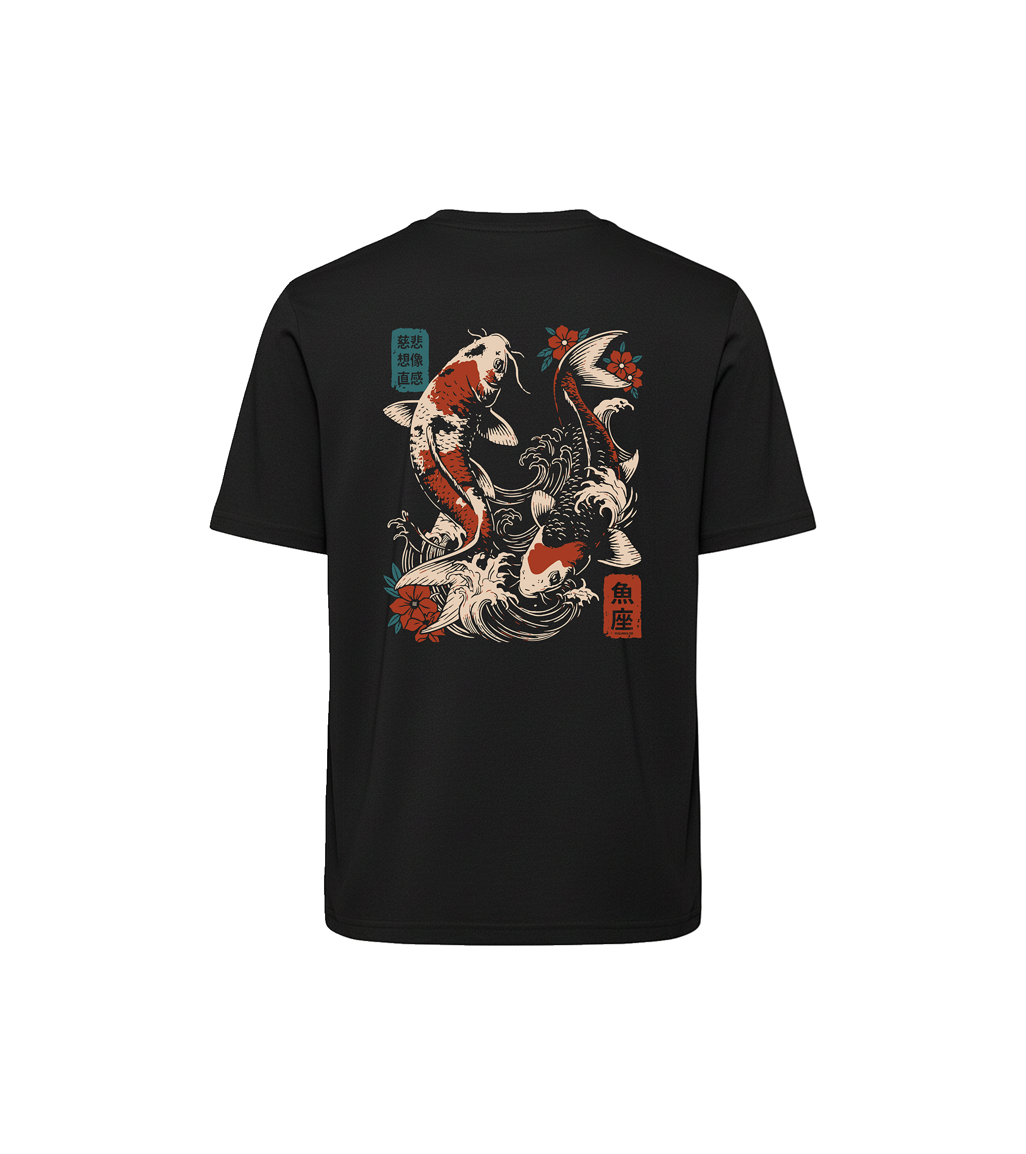 T-shirt luźny z recyklingu, czarny – Zodiak Ryby – Japoński Kanji