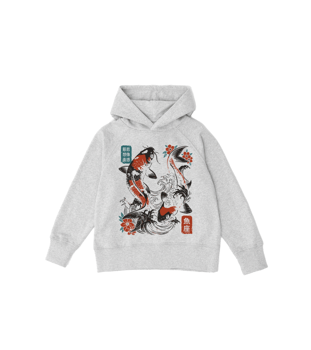 Bluza dziecięca, szara – Zodiak Ryby – Japoński Kanji