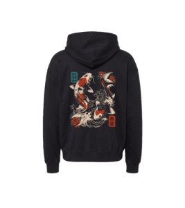 Bluza oversized z recyklingu, czarna - Zodiak Ryby - Japoński Kanji