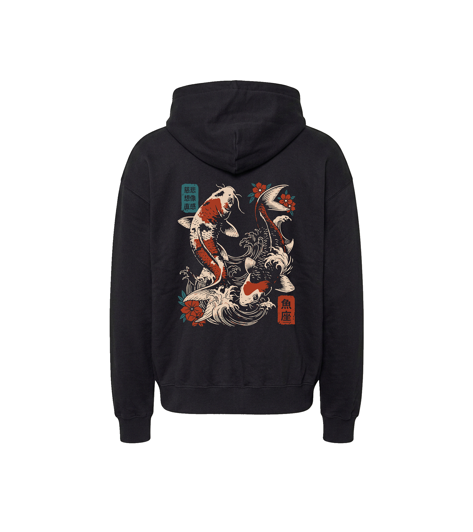 Bluza oversized z recyklingu, czarna – Zodiak Ryby – Japoński Kanji