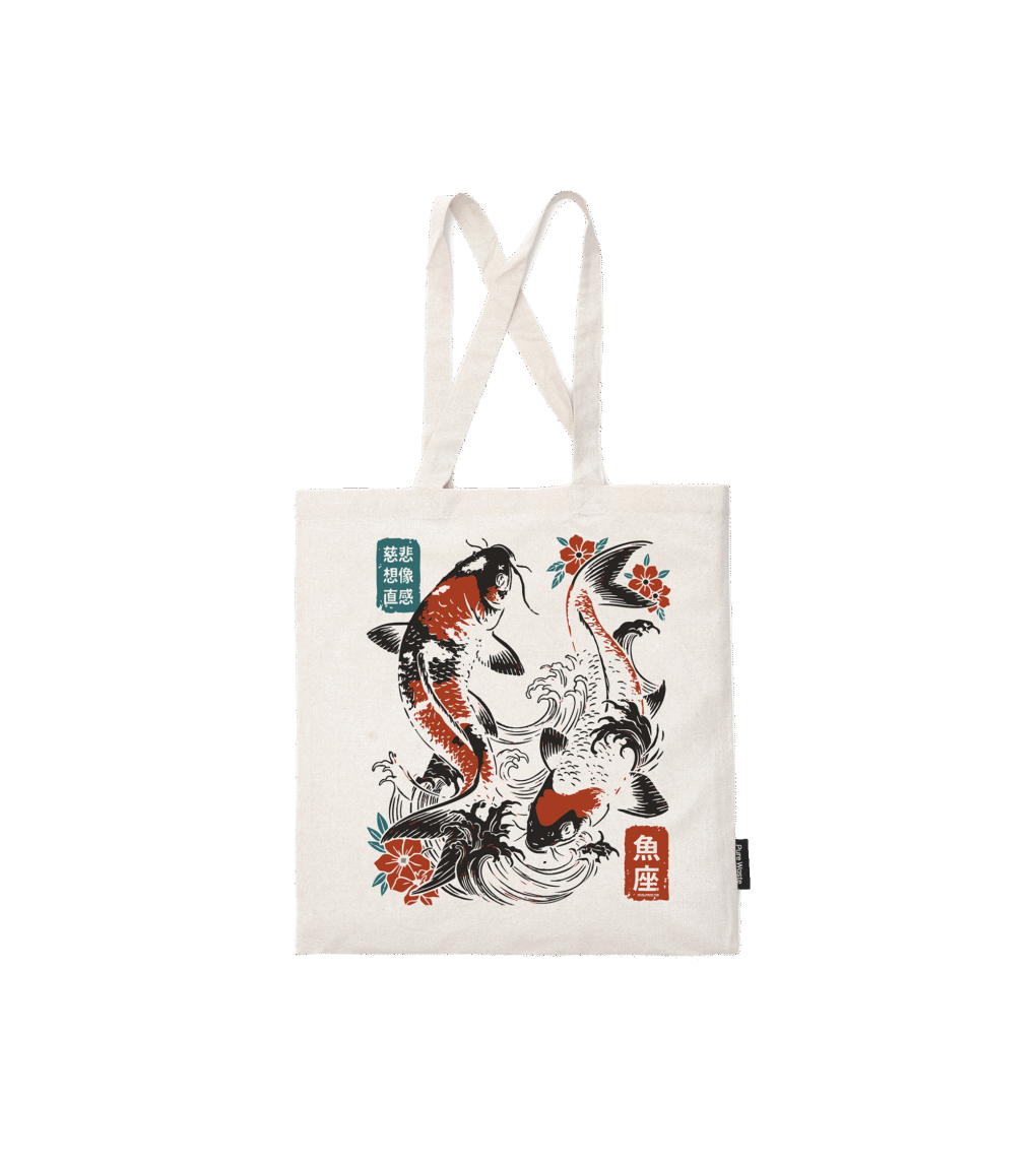 Torba bawełniana z recyklingu – Zodiak Ryby – Japoński Kanji