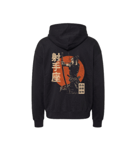 Bluza oversized z recyklingu, czarna - Zodiak Strzelec - Japoński Kanji