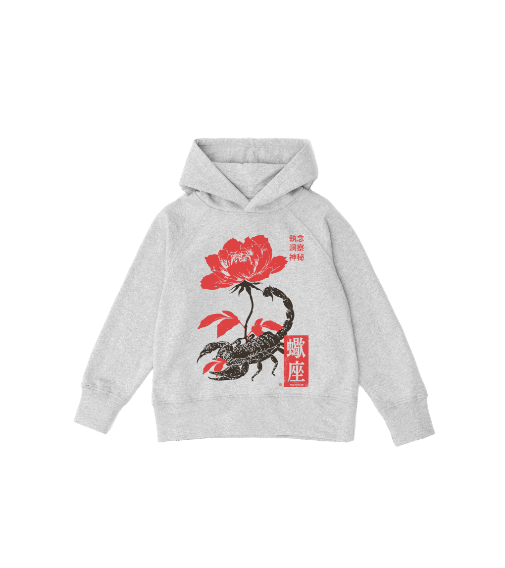 Bluza dziecięca, szara – Zodiak Skorpion – Japoński Kanji