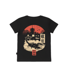 T-shirt dziecięcy z recyklingu, czarny - Zodiak Skorpion - Japoński Kanji