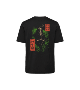 T-shirt luźny z recyklingu, czarny - Zodiak Byk - Japoński Kanji