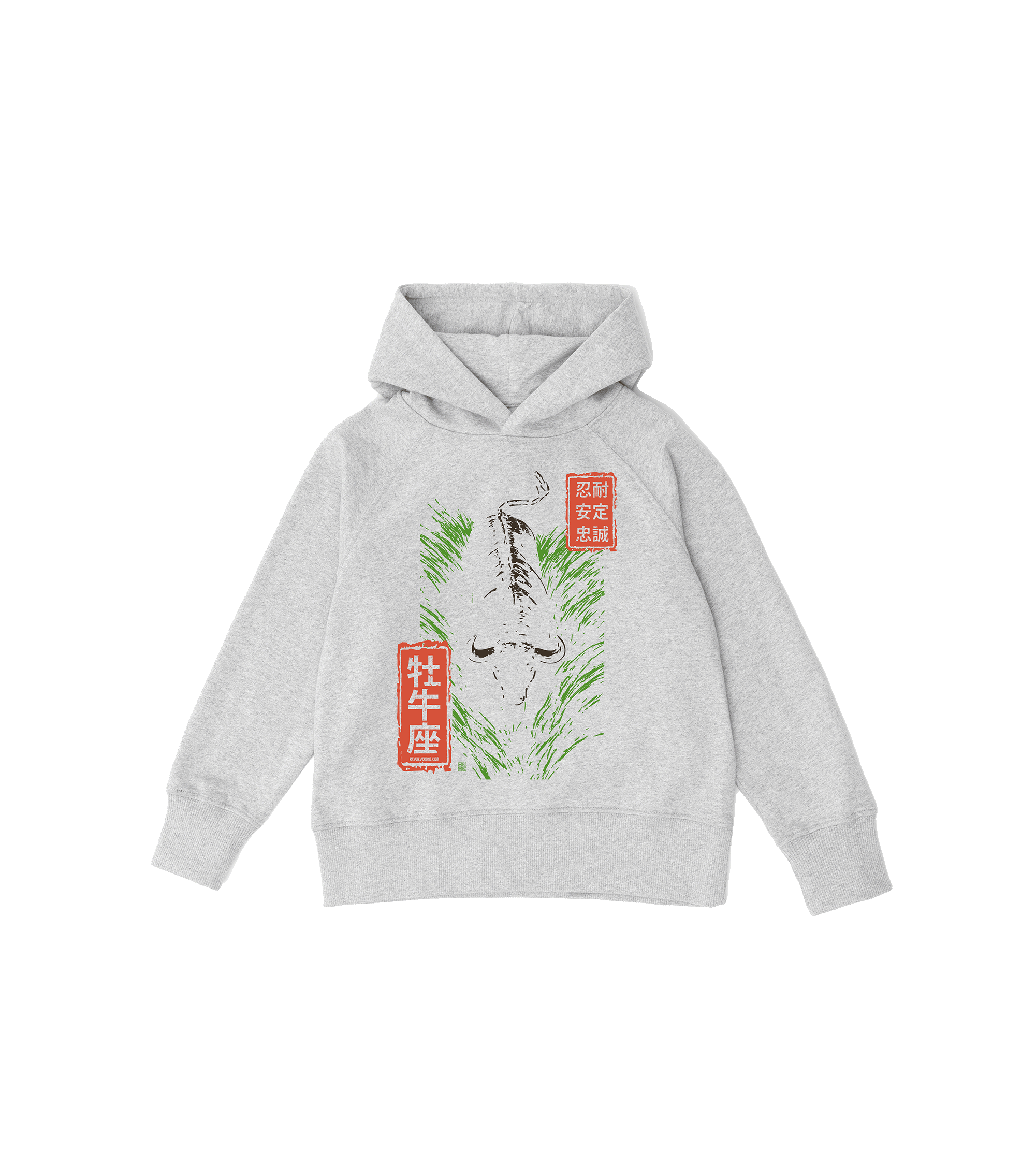 Bluza dziecięca, szara – Zodiak Byk – Japoński Kanji