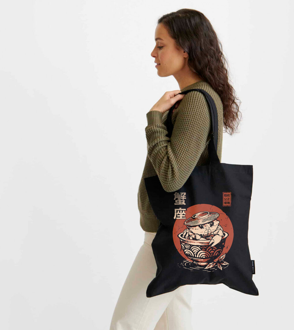 Torba bawełniana z recyklingu – Zodiak Rak – Japoński Kanji