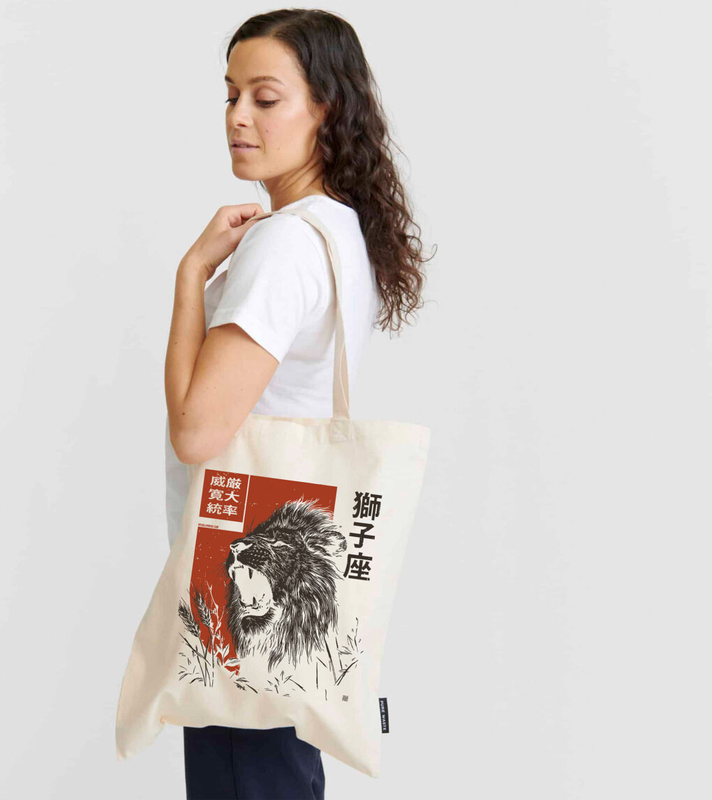 Torba bawełniana z recyklingu – Zodiak Lew – Japoński Kanji